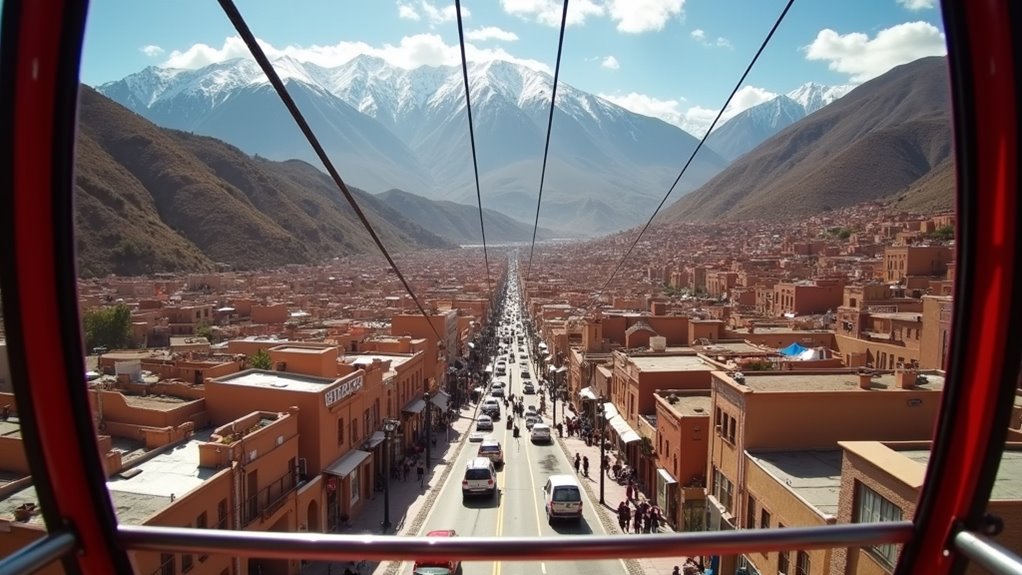 aerial cityscape mountain transit