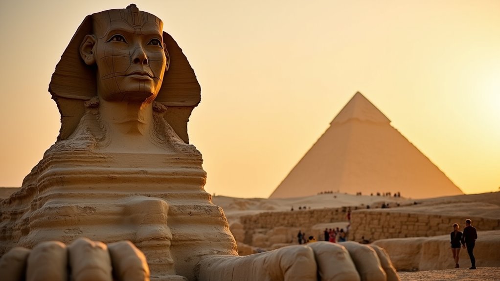 ancient limestone sphinx monument