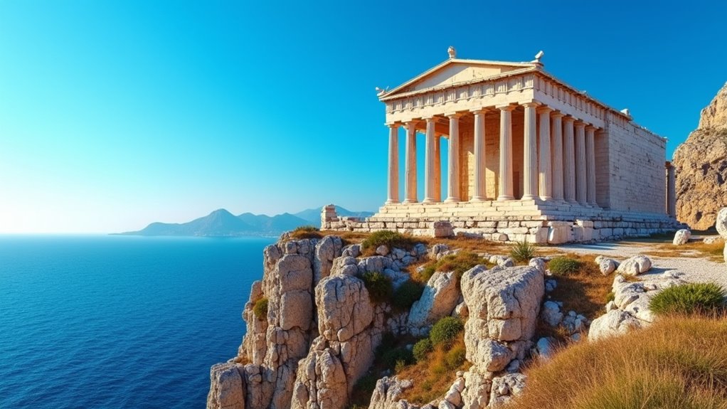 ancient poseidon temple sunset