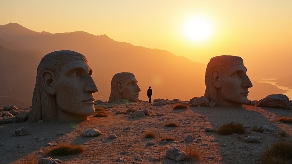 ancient stone heads sunrise