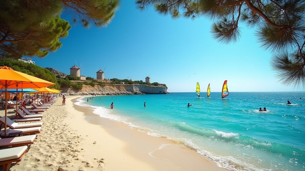beach relaxation and windsurfing