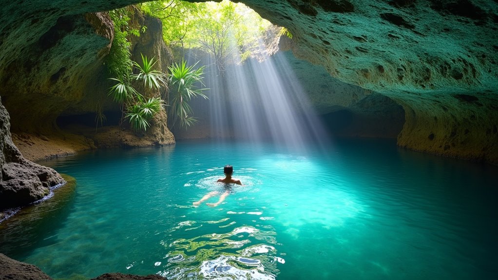 cave pool with underwater tunnel