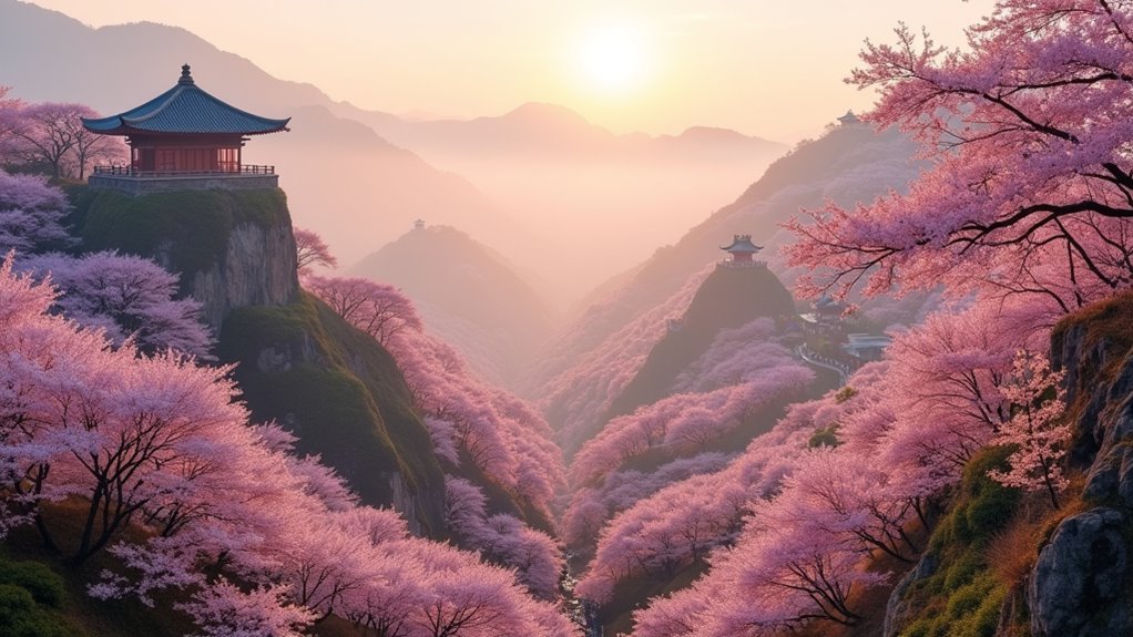 cherry blossoms mountain temples scenic trails