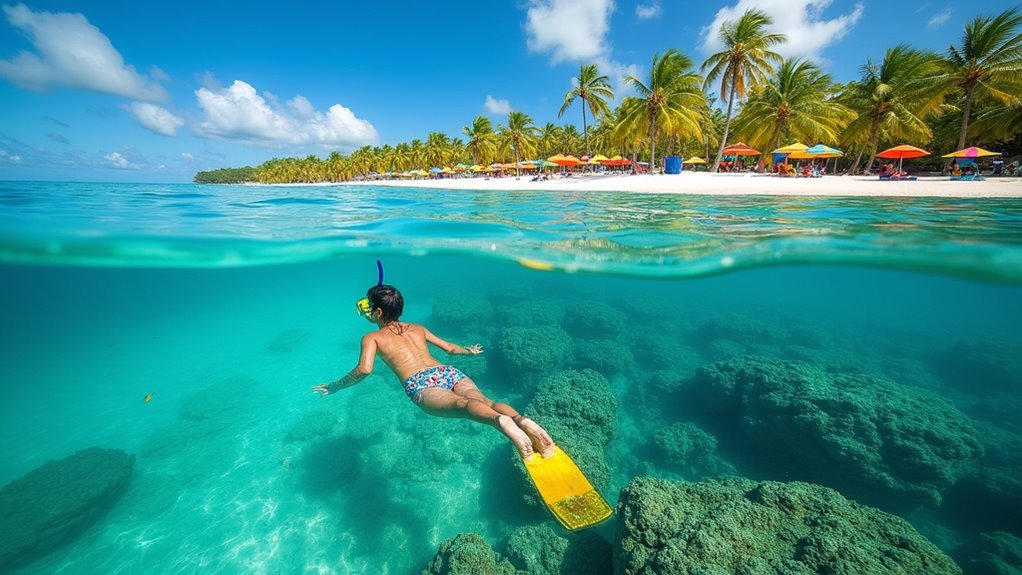 clear turquoise snorkeling bay