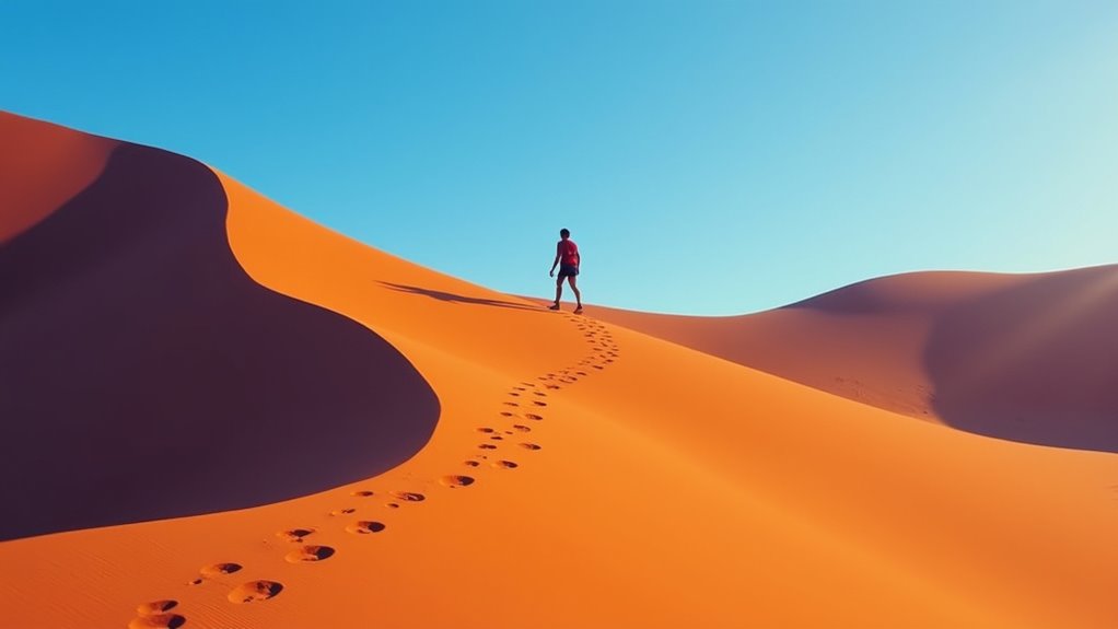 climb towering orange dunes