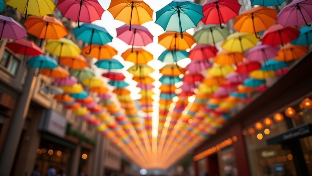colorful umbrella shopping street