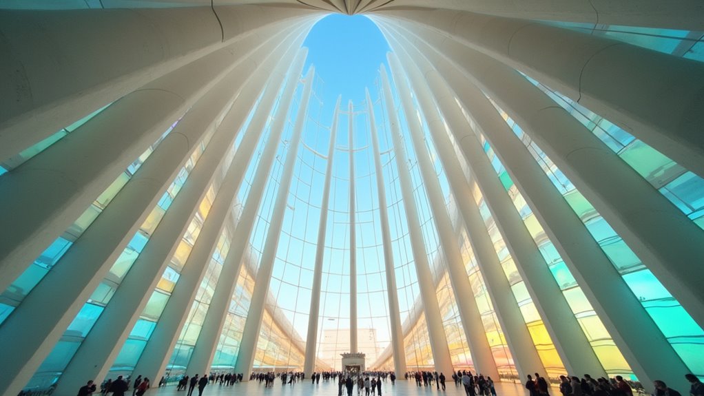 concrete curves and stained glass