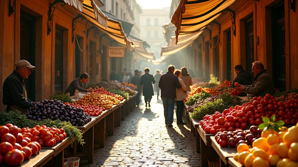early morning market shopping