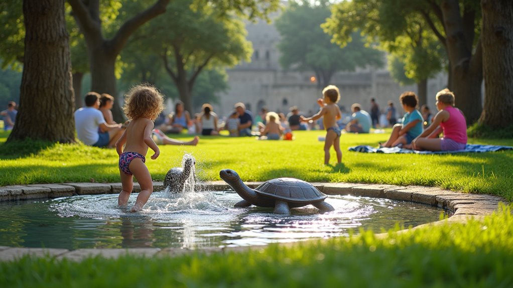 family friendly park with turtle fountain
