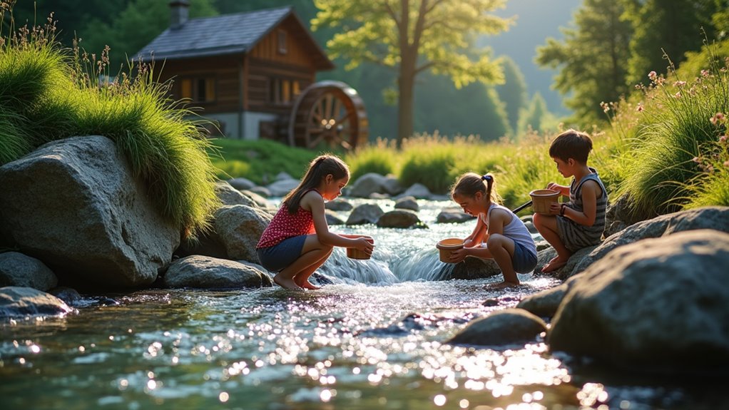 family trout fishing gold panning