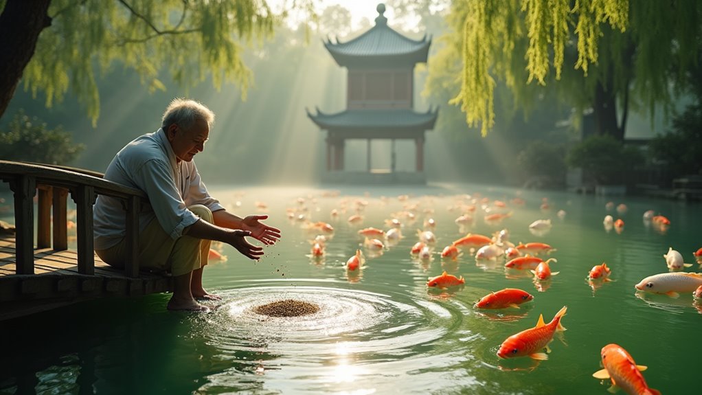 feed colorful koi carp