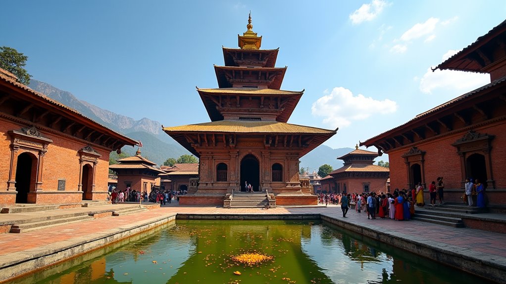 five tiered temple and sacred ponds