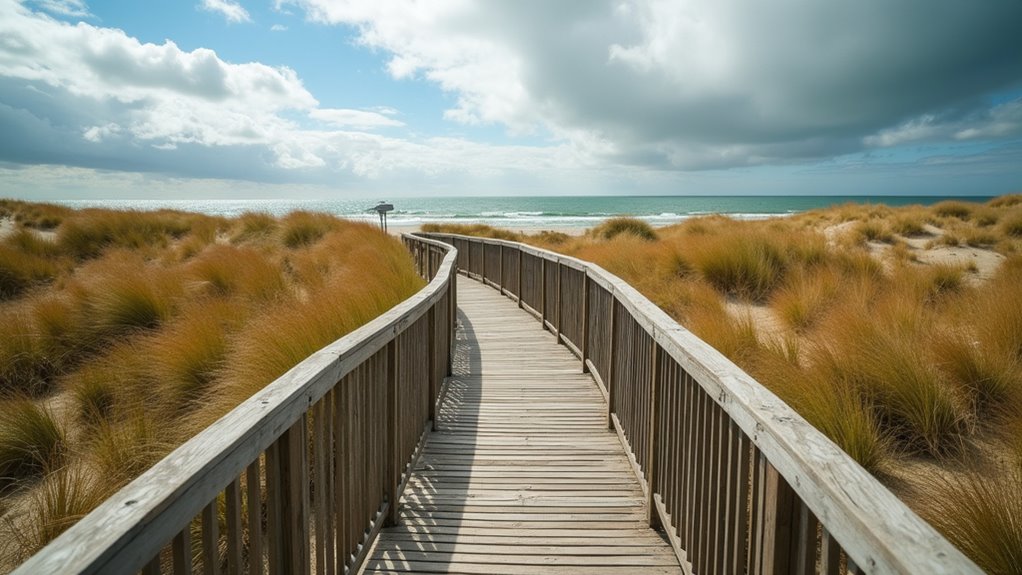 floating boardwalk through dunes