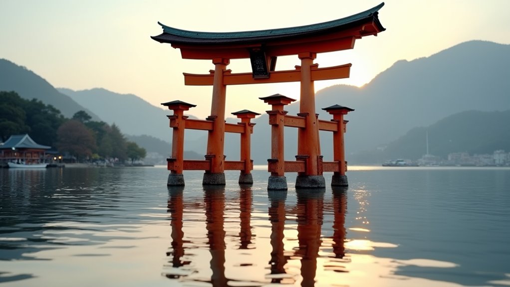 floating vermilion shrine gate