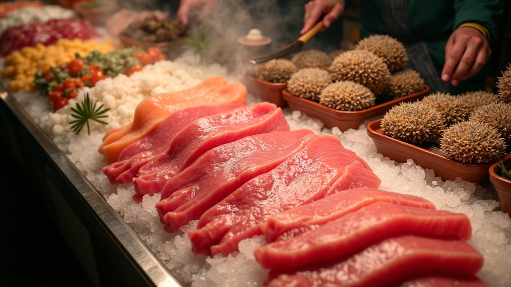 fresh seafood market stalls