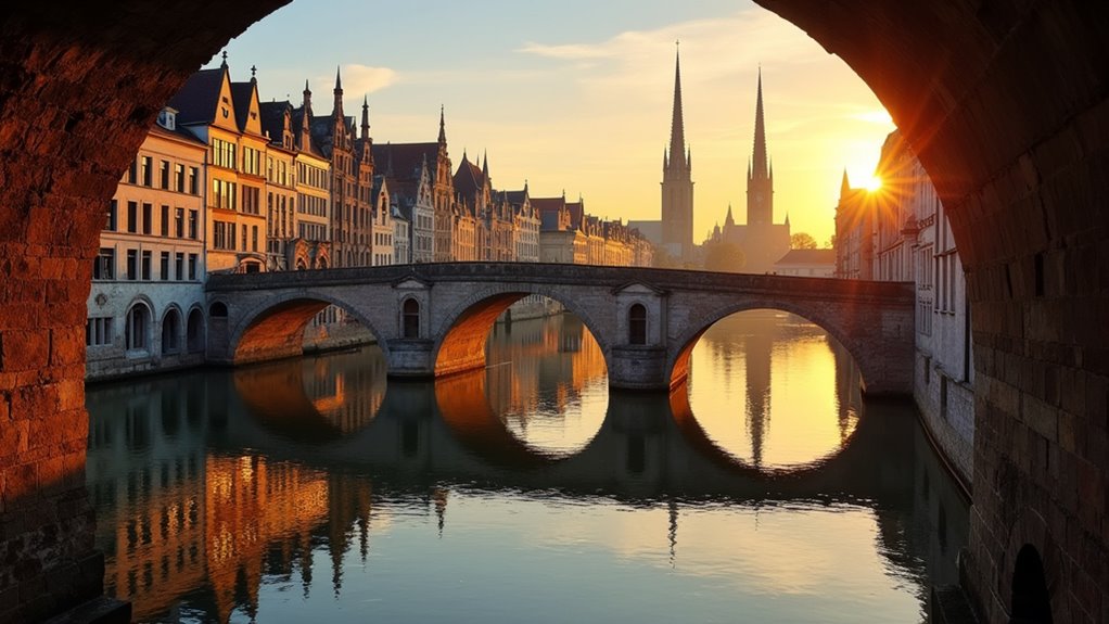 golden hour bridge reflections