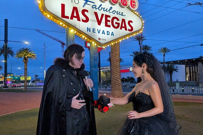 Goth Wedding or Vow Renewal at Vegas Sign with Props and Photos - A Darkly Romantic Ceremony at the Las Vegas Sign