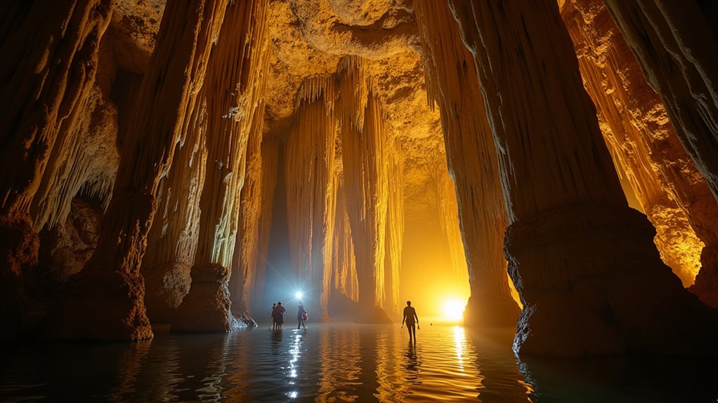 illuminated underground cave tour