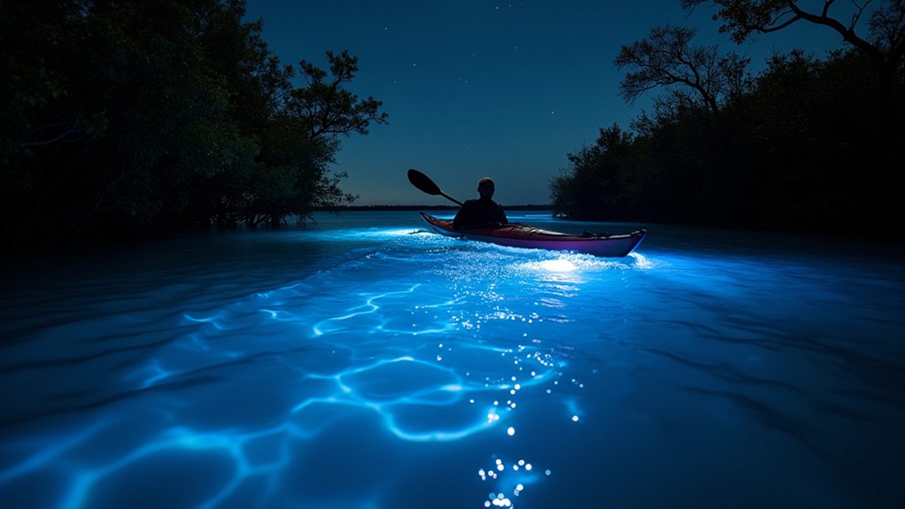 kayak glowing bioluminescent waters