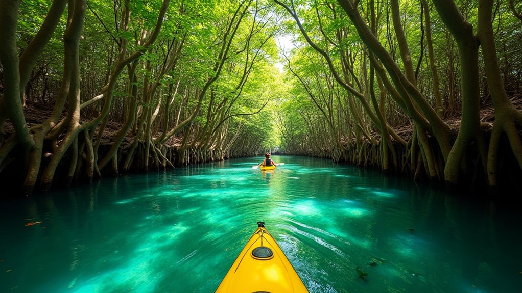 kayaking through mangrove ecosystems