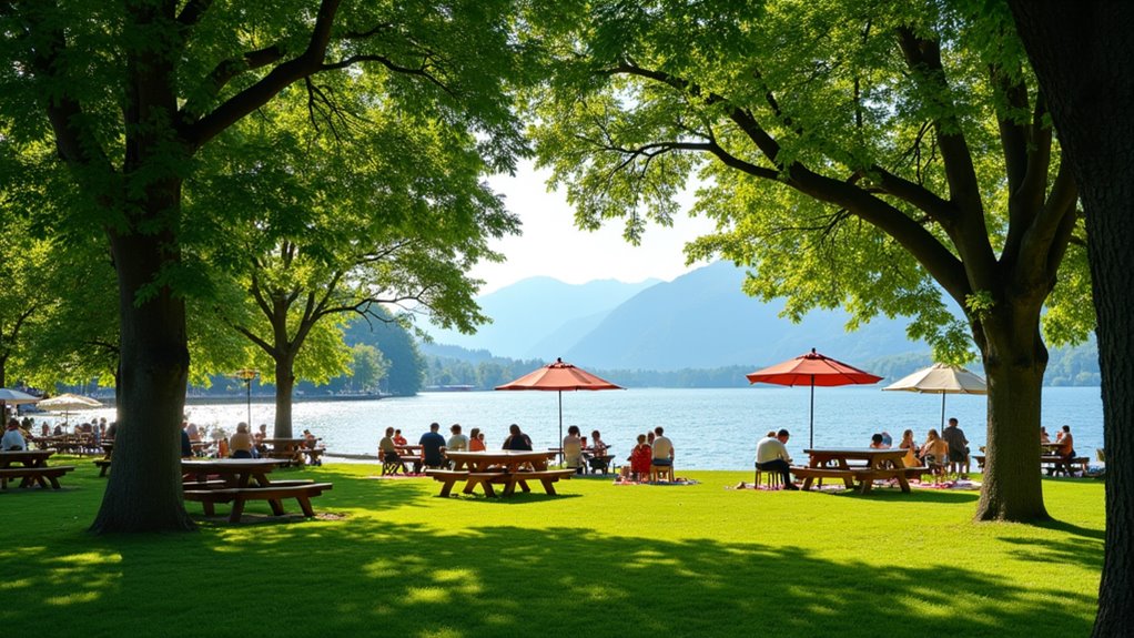 lakeside picnic and swimming