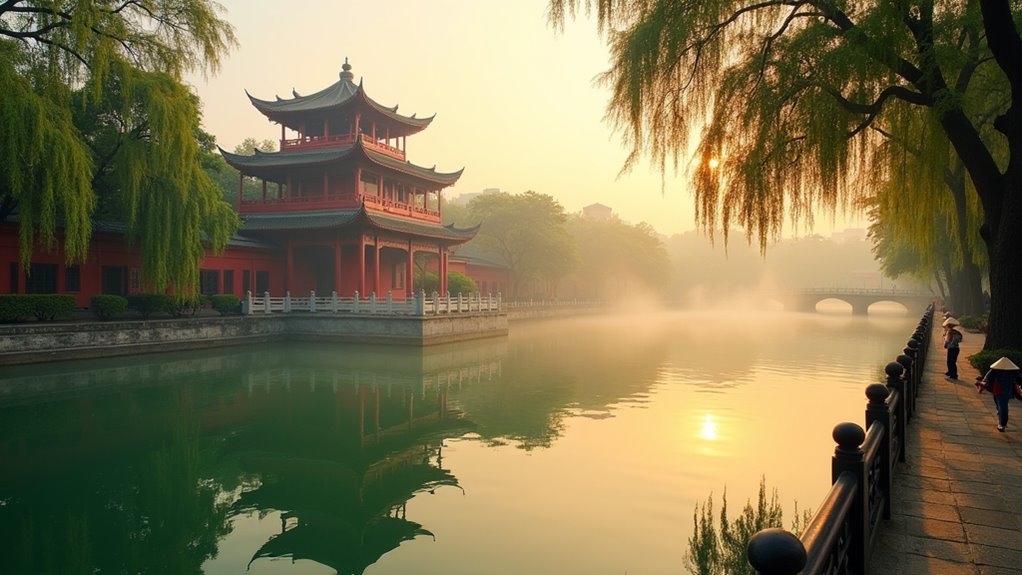 lakeside temples and bridges