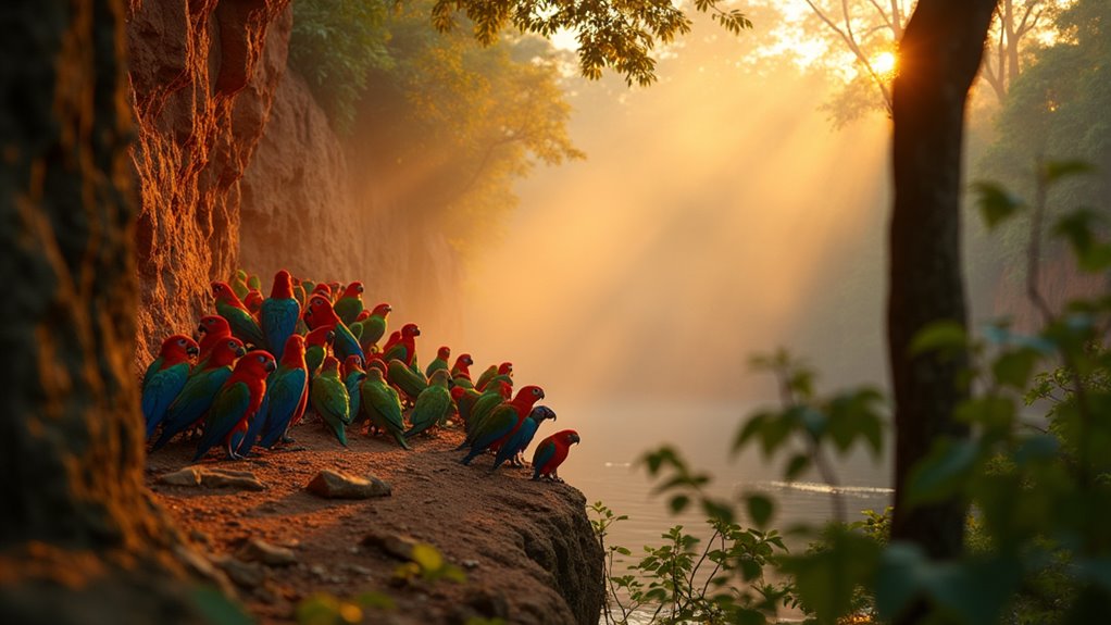 macaws gather at dawn