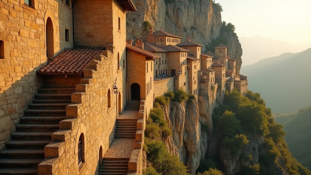 medieval cliffside village exploration