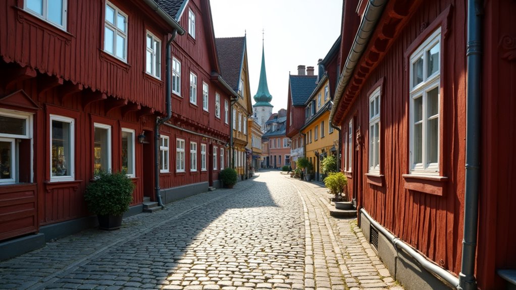 medieval cobblestone river town
