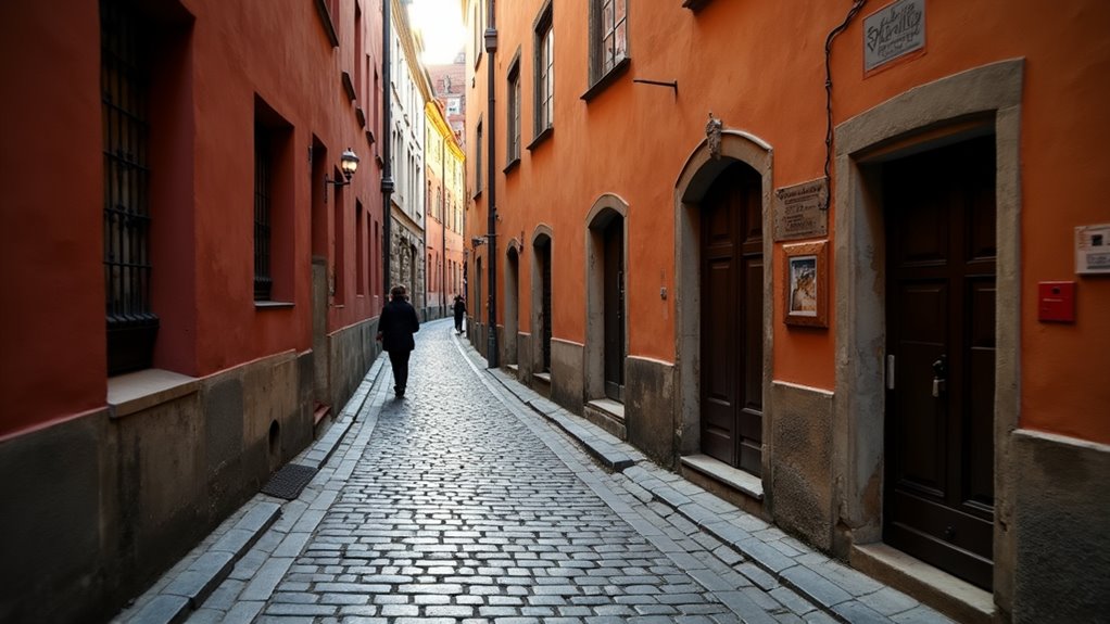 medieval cobblestone street walk