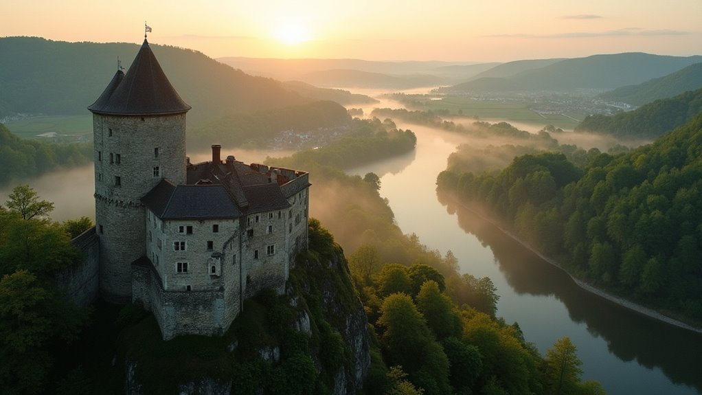 medieval fortress overlooking valley