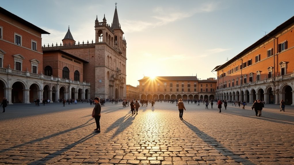 medieval piazza with historic landmarks