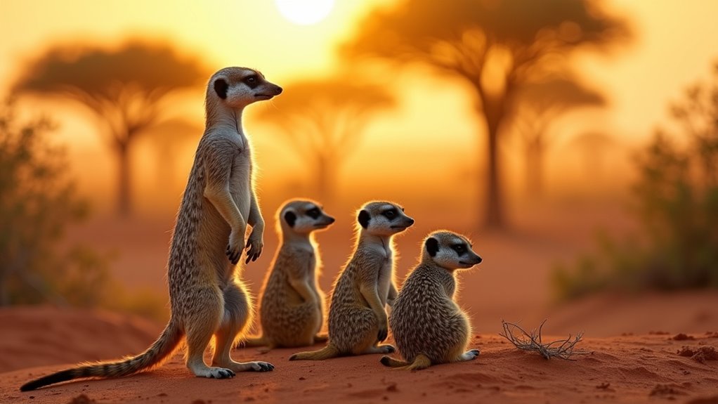meerkats emerge at sunrise