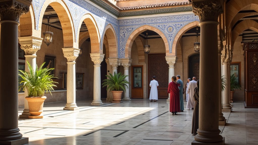 museum exhibits with mosaics