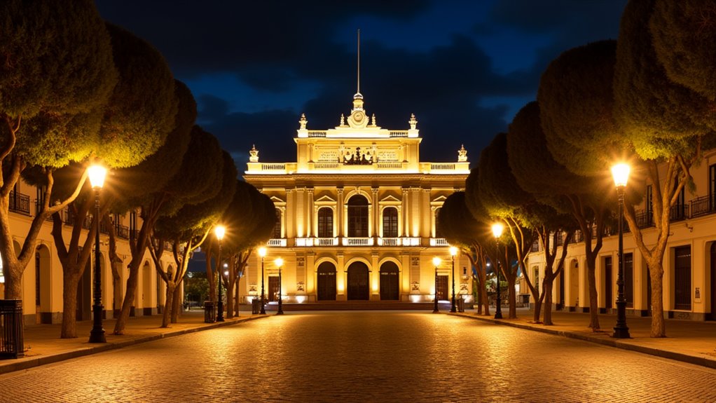 nighttime historic center illumination