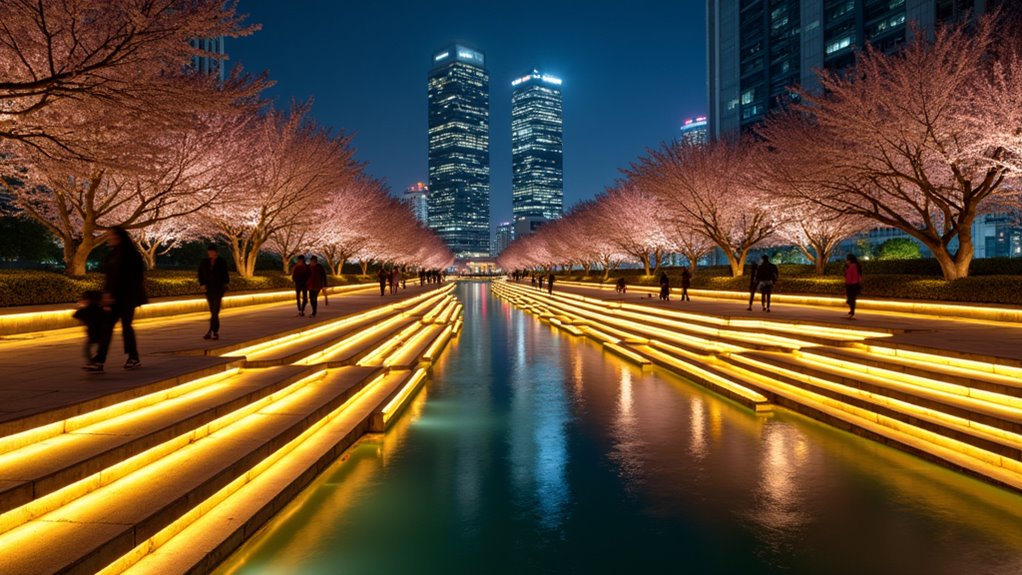 nighttime seoul waterway walk