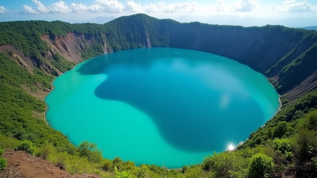 pristine volcanic crater lake