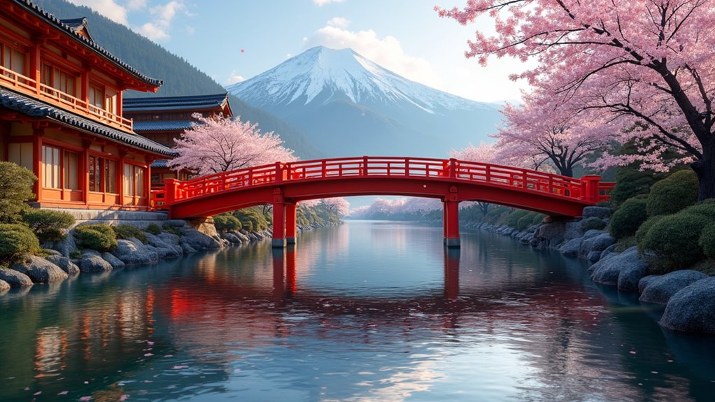 red bridge scenic seasonal views