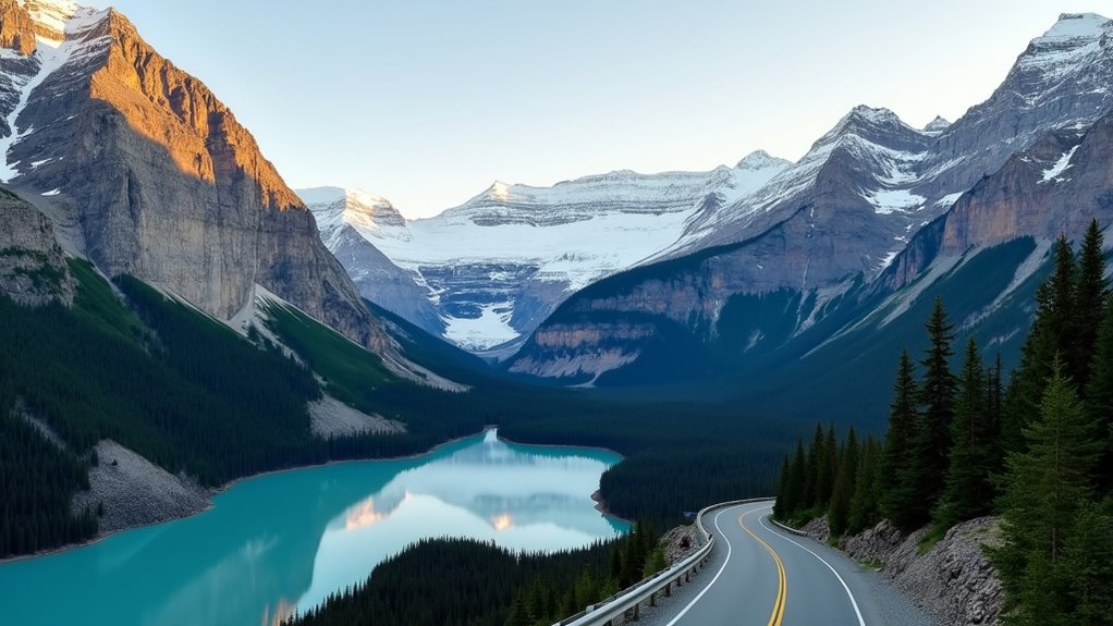 scenic mountain drive with waterfalls