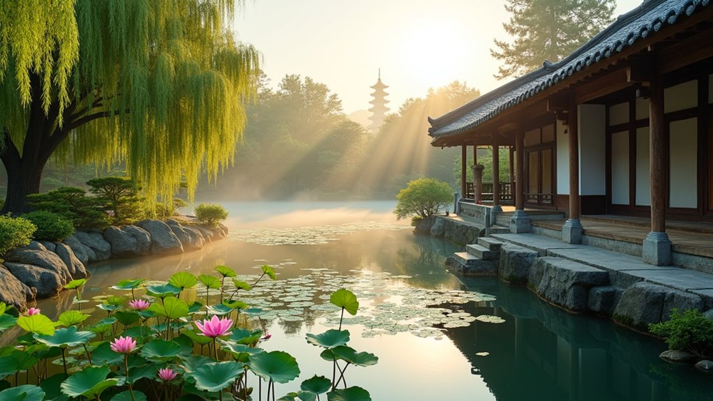 serene dawn garden photography