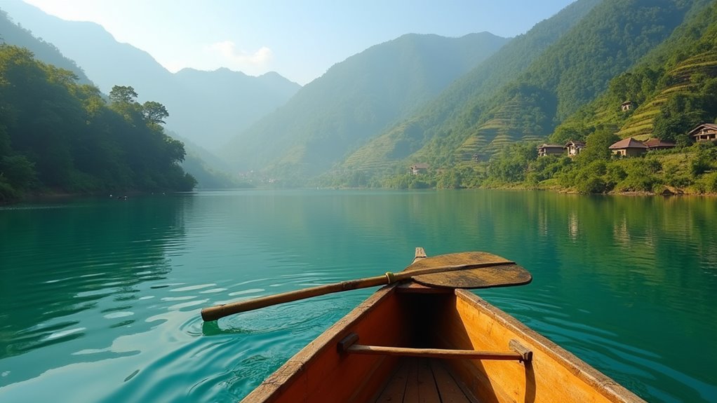 serene lake bunyonyi canoeing