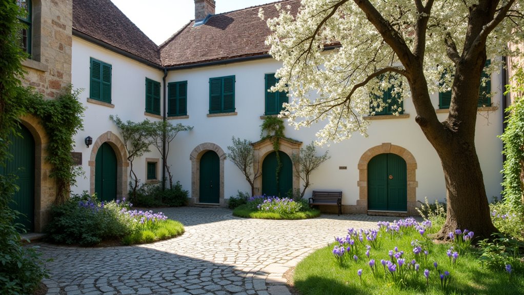 serene medieval beguinage courtyard