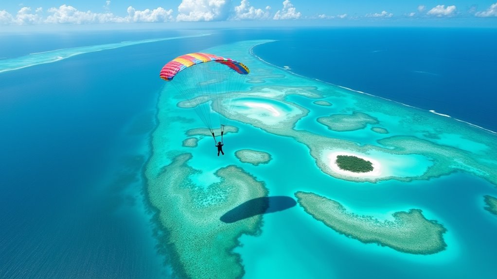 skydiving over reef views