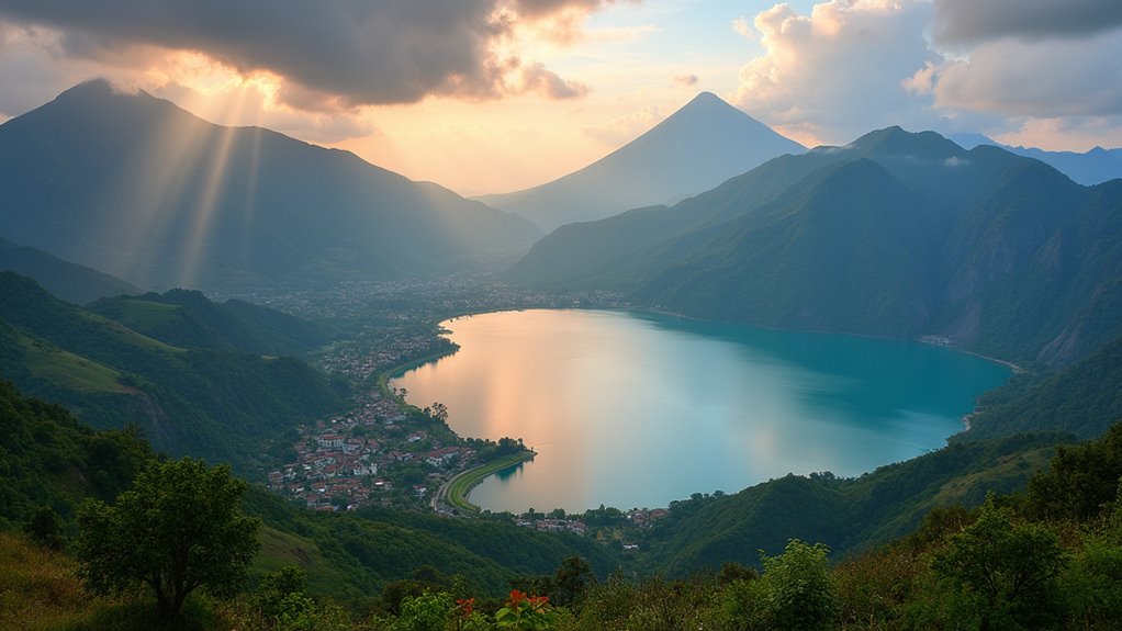 sunrise hike overlooking volcanoes