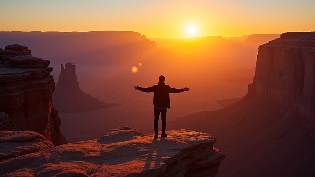 sunrise illuminates layered canyon
