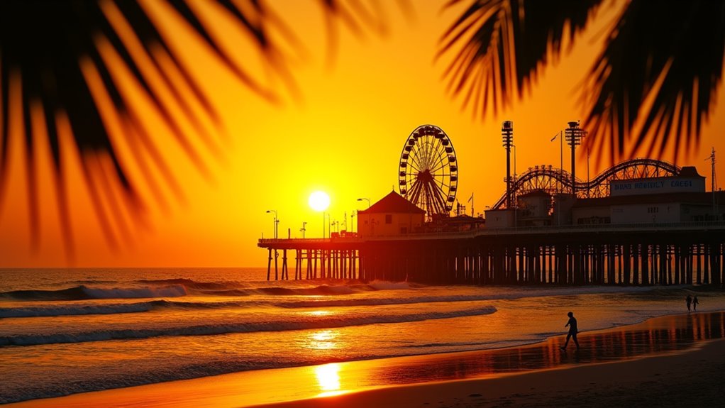 sunset at santa monica pier