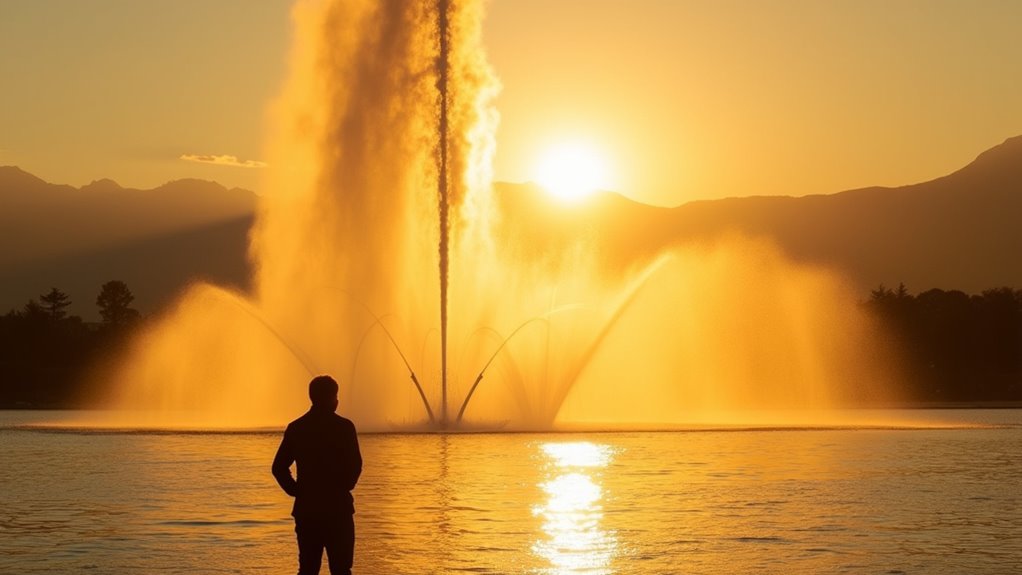 sunset fountain lake views