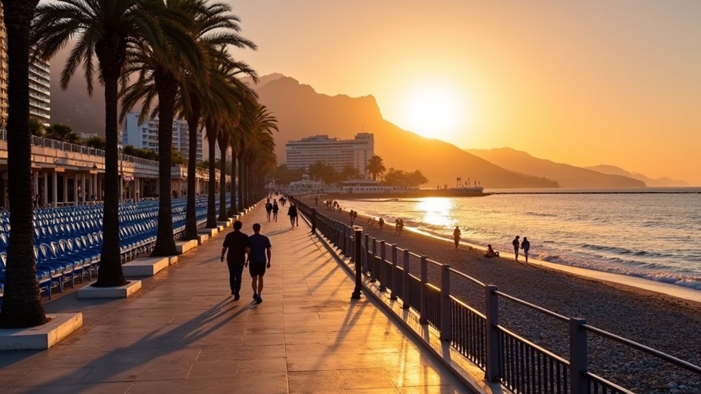 sunset promenade with architecture