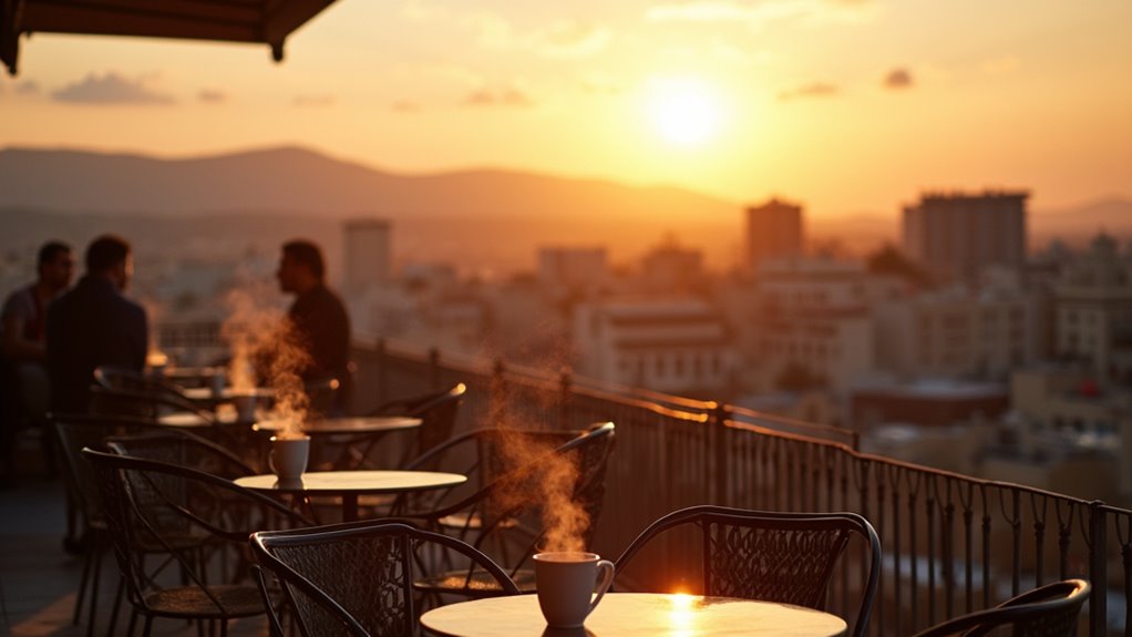 sunset rooftop cafes ambiance