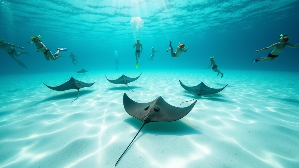 swimming with rays at sandbar
